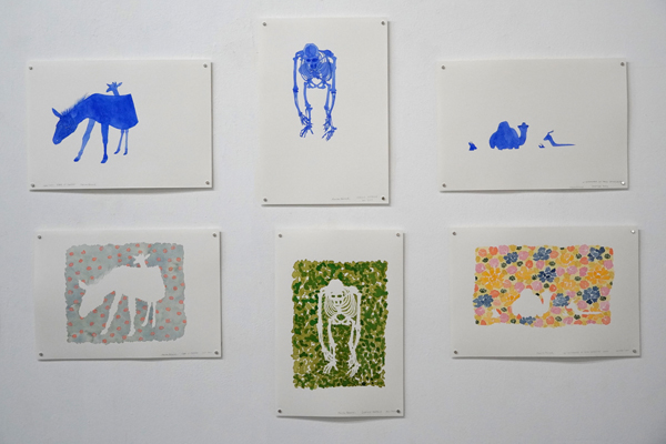 art contemporain, contemporary art, watercolor, aquarelle, animal, motifs, pattern, anatomie, anatomy, squelette, skeleton, bones, os, exposition au Japon, Osaka, Japan